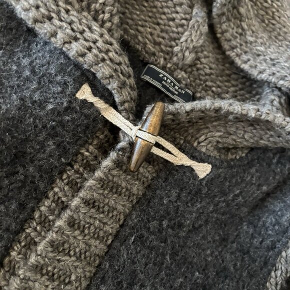 Zara Men Denim Couture Chunky Knit Cardigan Sweater Hairy Wool Blend Men’s M - Picture 13 of 16